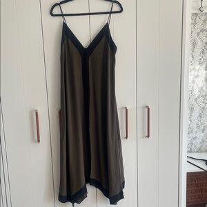 Massimo Dutti Asymmetrical Dress in Black and khaki green sz m